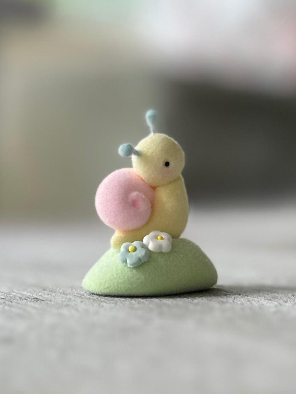 Preorder Spring Snail  1 inch Flocked Figurine