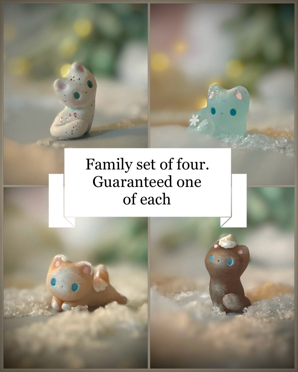 Family set of 4 Christmas Kitty Blind Bag  1.5 inch figurine, art toy