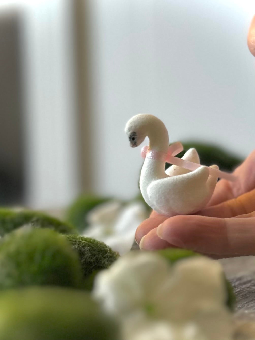Preorder Spring Swan  1.75  inch Flocked Figurine