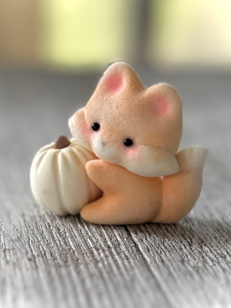 Preorder Pumpkin Fox 2 x 2inch Flocked Figurine with wooden display base