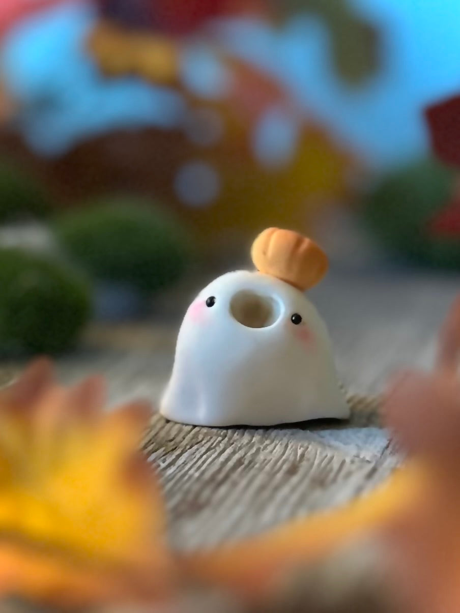 Derpy Boo 1.5 clay figurine with wooden base. Not flocked