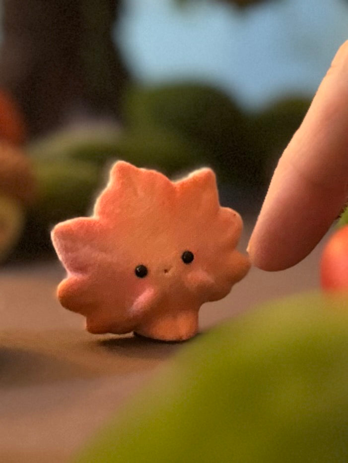 Preorder Little maple Leafy 1.5 inch Flocked Figurine with wooden display base