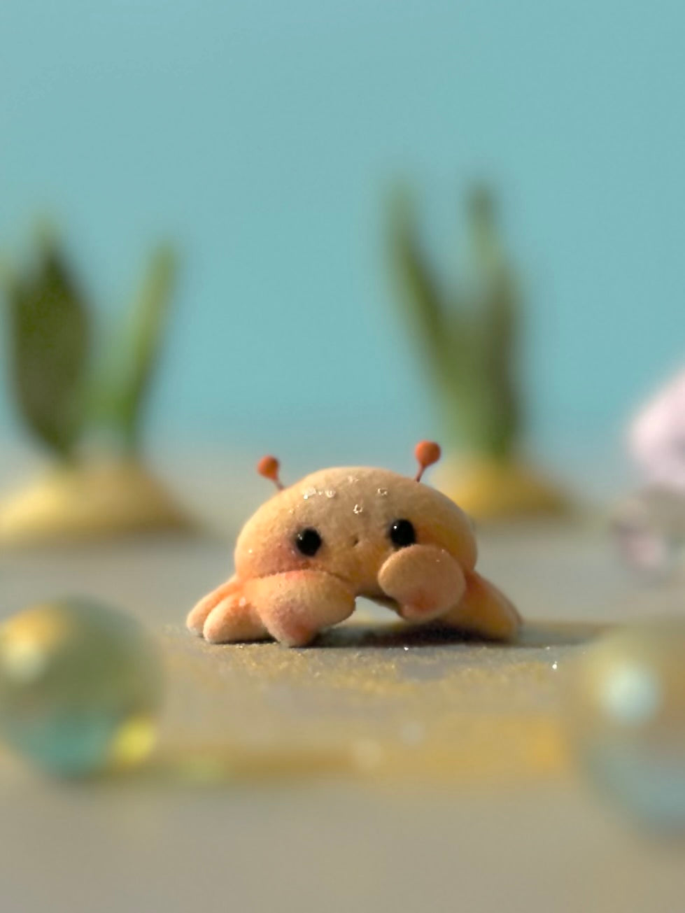 Preorder Little Crabby  1.5 inch Flocked Figurine with wooden display base