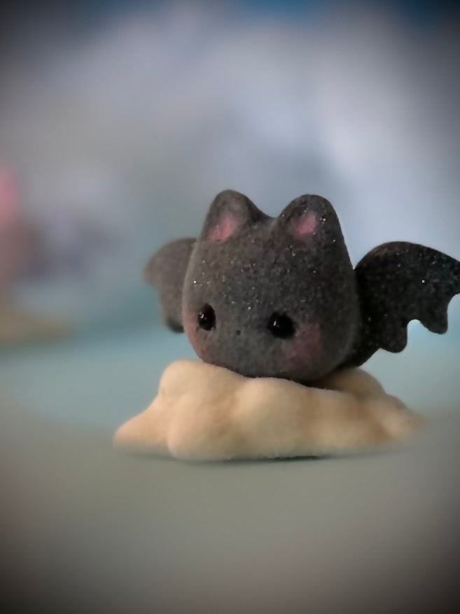 Preorder Black Sugar Bat  2 x 3 inch Flocked Figurine with Cloud base