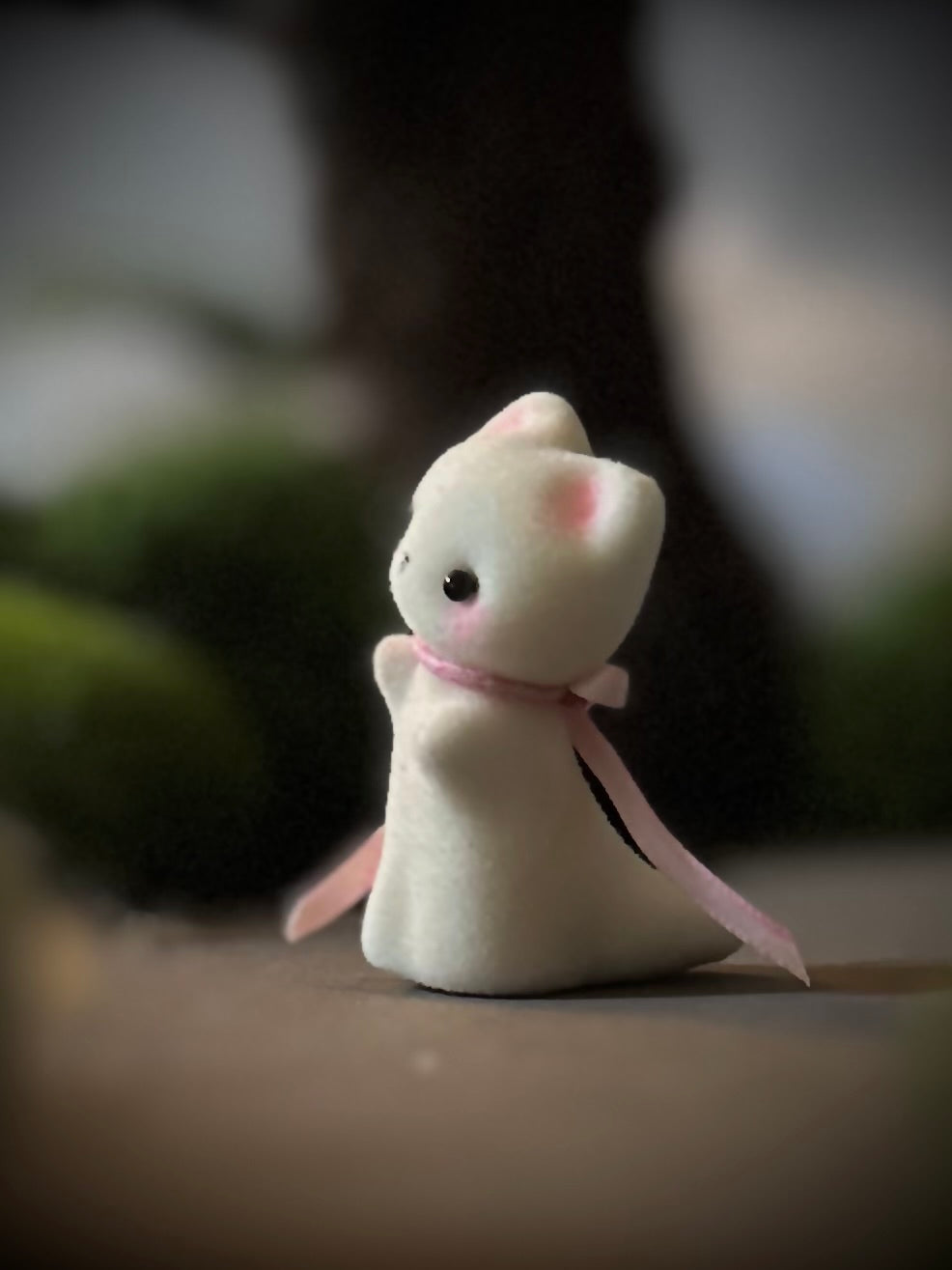 Preorder Ghost Kitten 1.75 inch Flocked Figurine with wooden display base