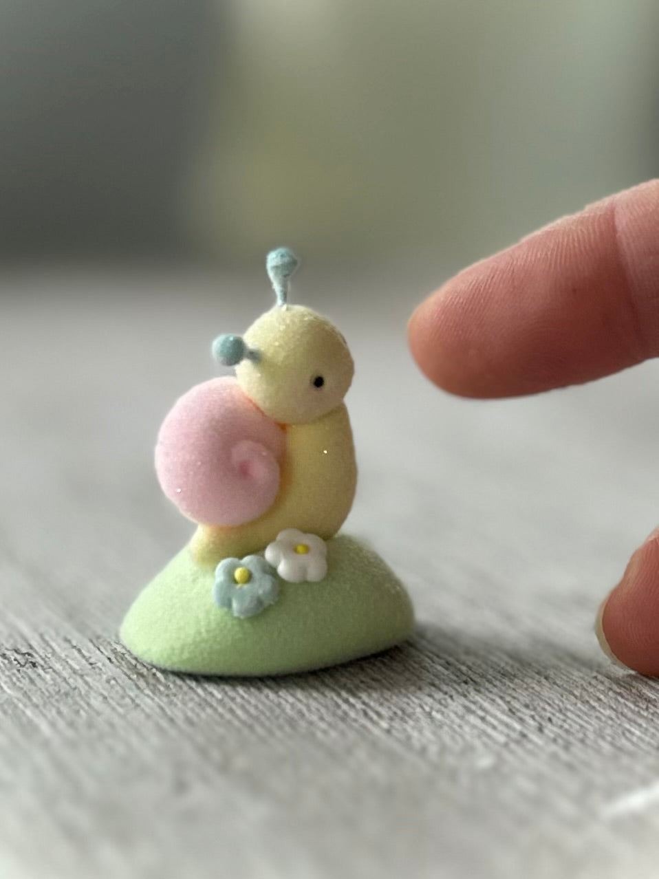 Preorder Spring Snail  1 inch Flocked Figurine