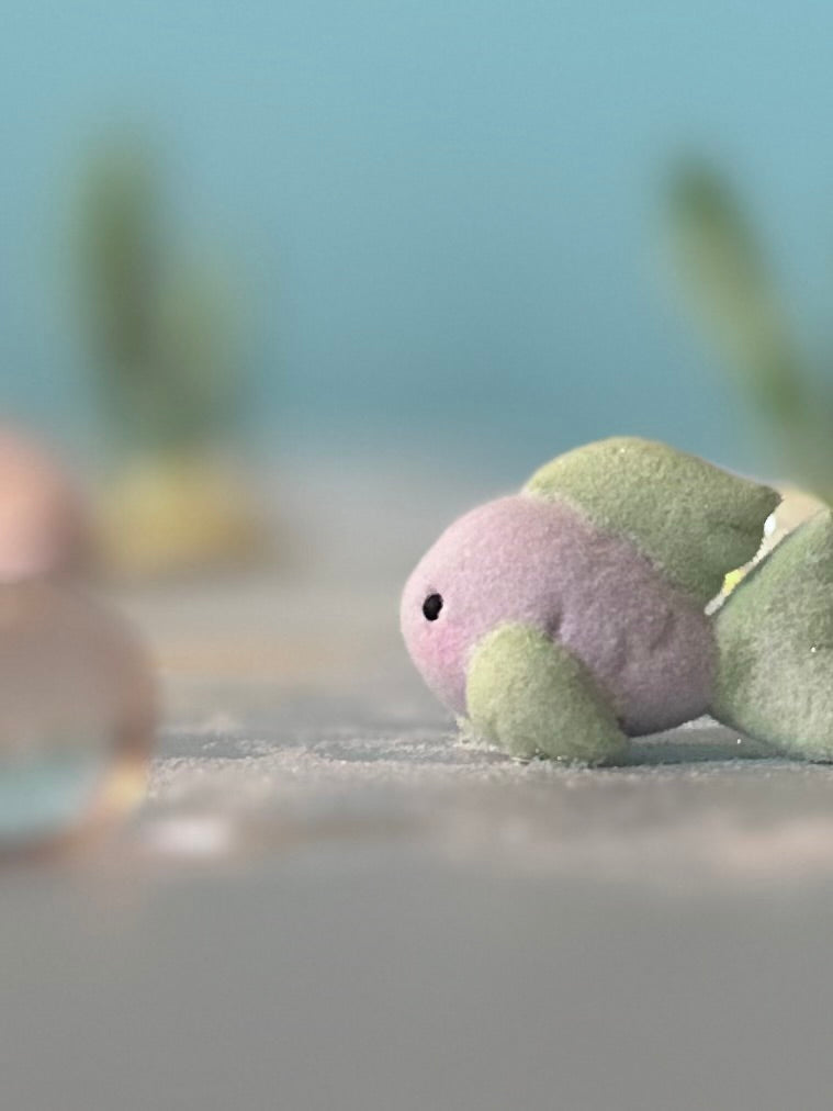 Preorder Lavender  little Fishy 1.25 inch Flocked Figurine with Wooden Display Base