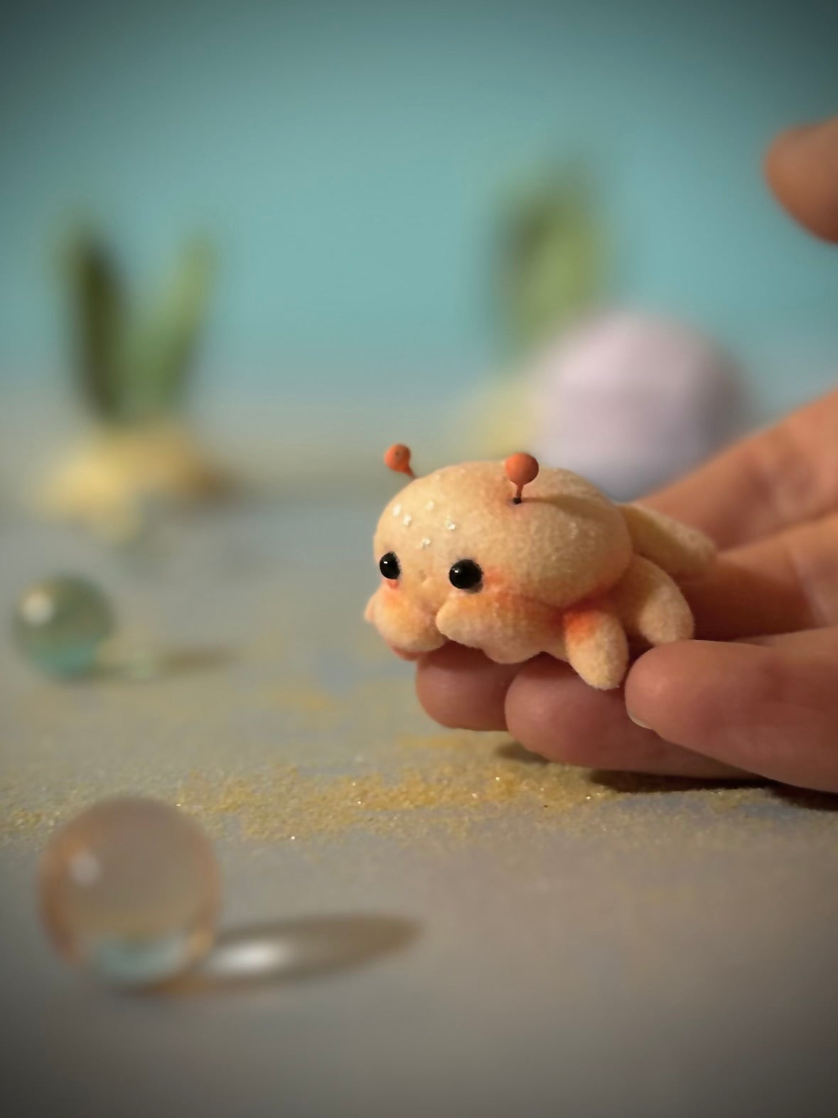 Preorder Little Crabby  1.5 inch Flocked Figurine with wooden display base