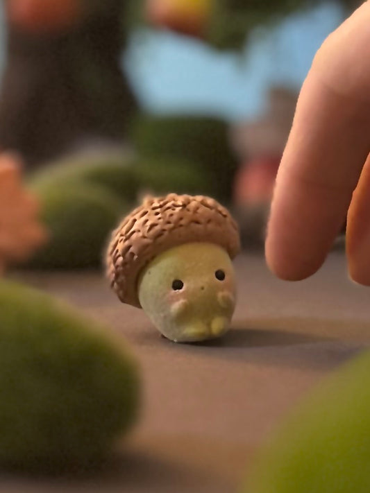 Preorder Little Green Acorn 1.5 inch Flocked Figurine with wooden display base (Copy)