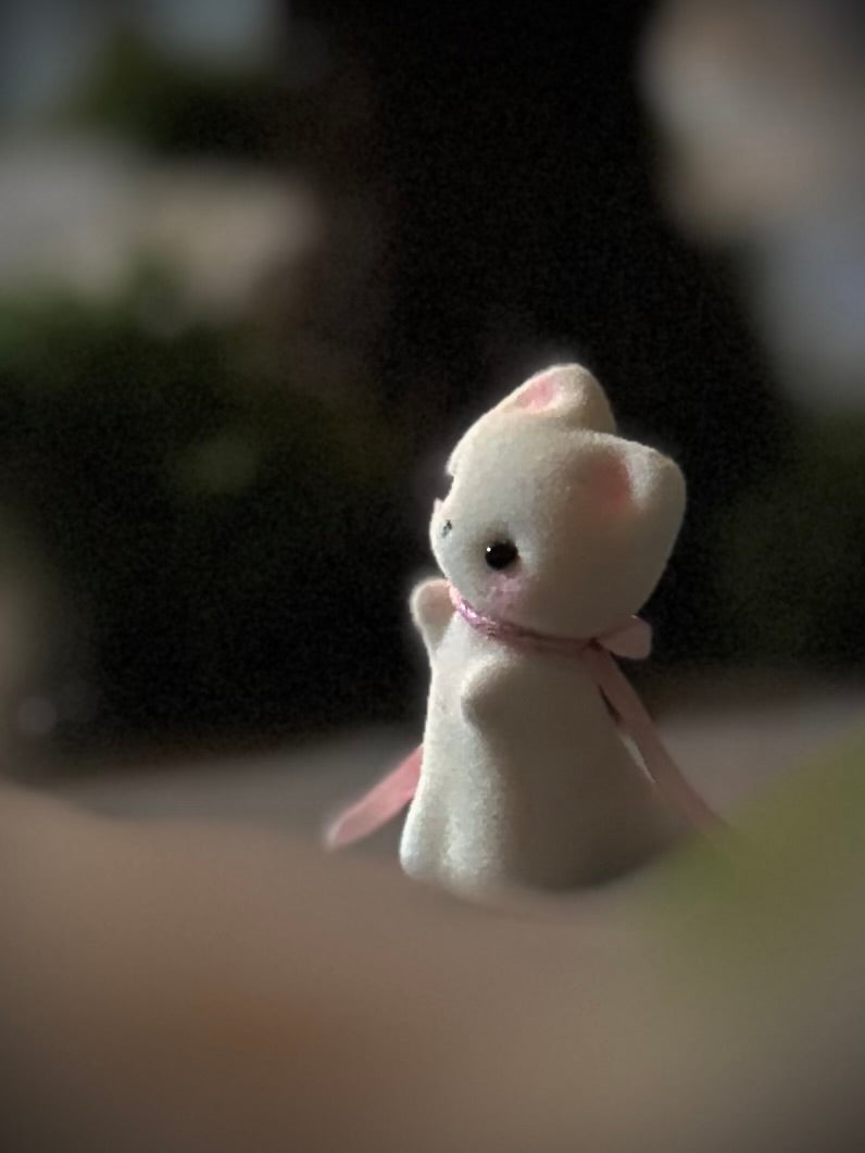 Preorder Ghost Kitten 1.75 inch Flocked Figurine with wooden display base