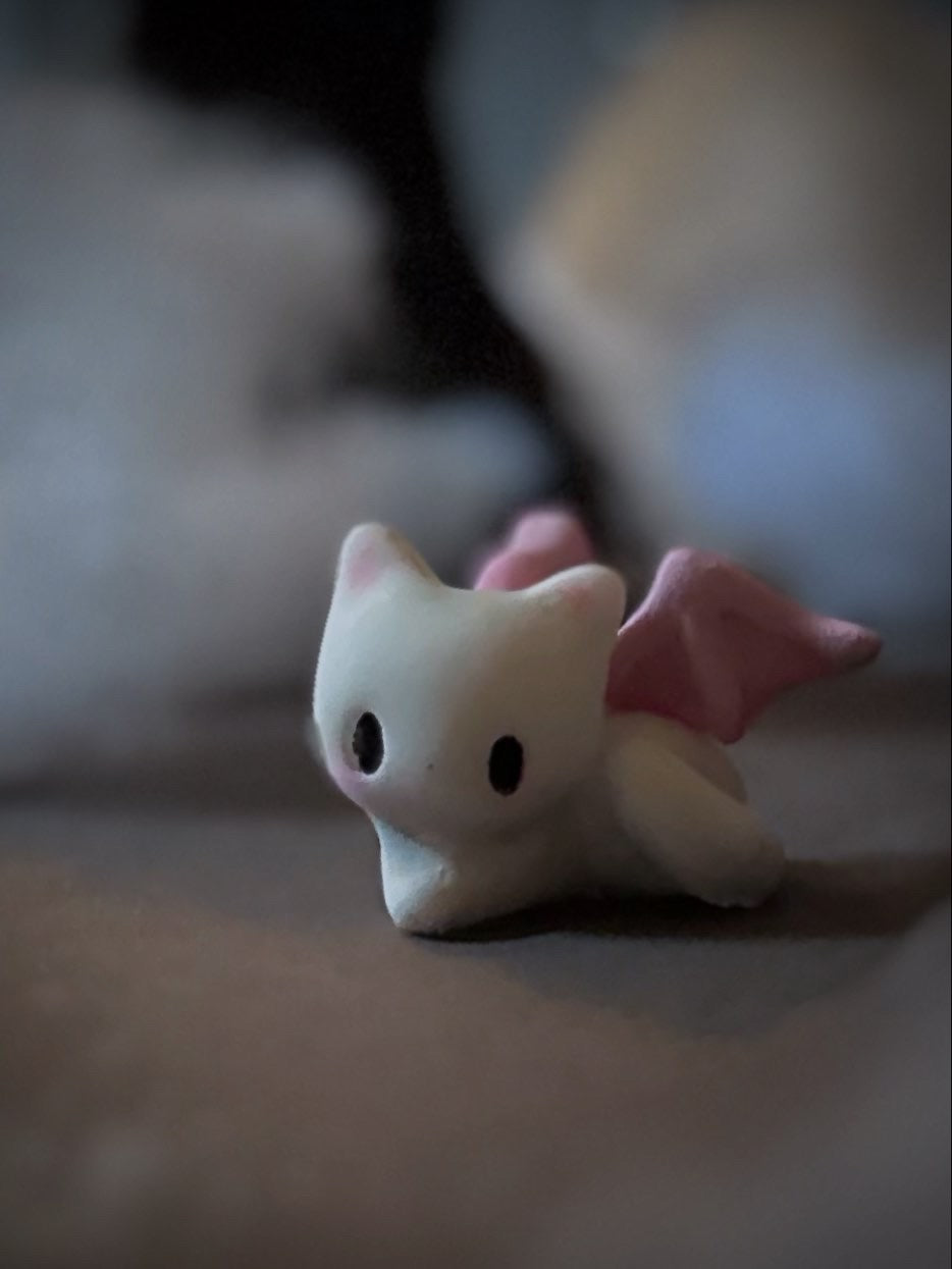 PREORDER White Bat Cat  2inch resin Art toy, Figurine