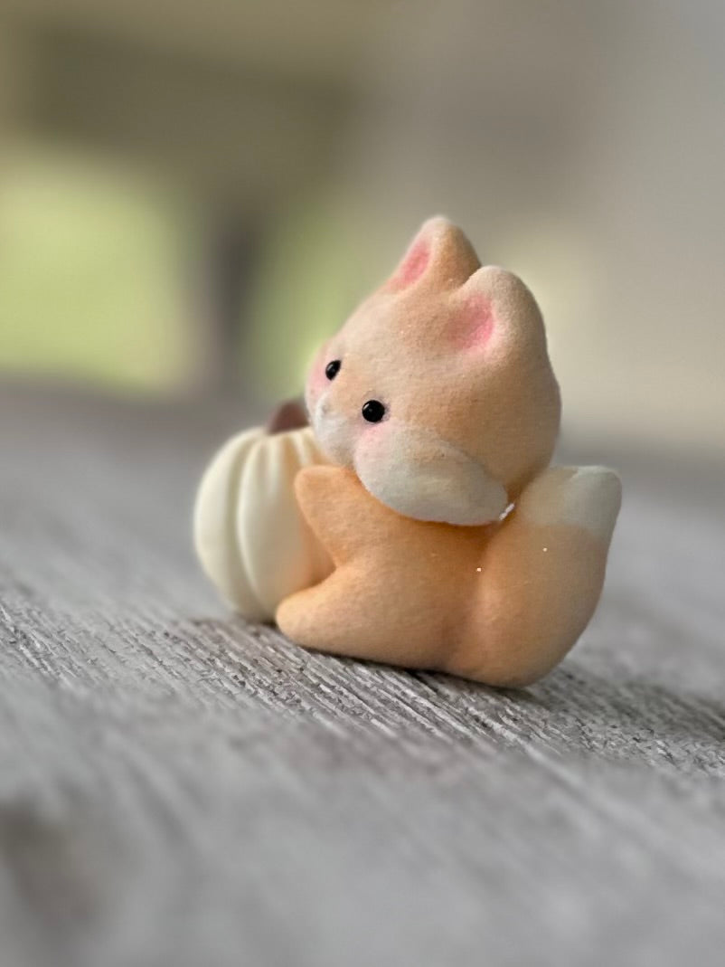 Preorder Pumpkin Fox 2 x 2inch Flocked Figurine with wooden display base