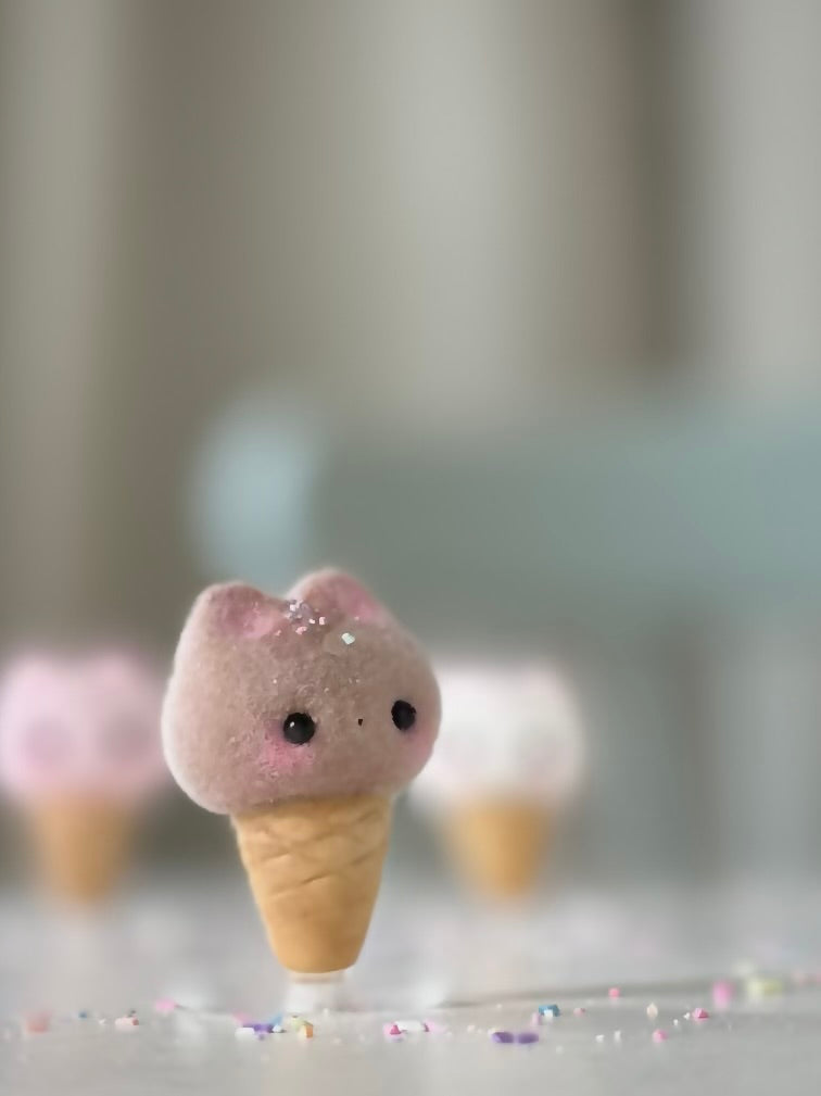 Preorder chocolate Kitty Cone  2  inch Flocked Figurine with clear stand
