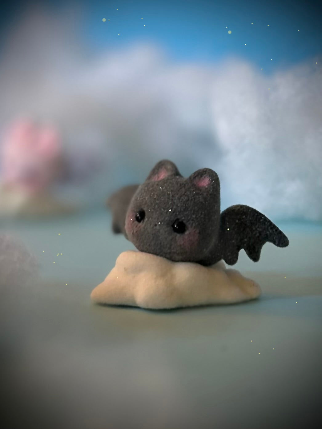 Preorder Black Sugar Bat  2 x 3 inch Flocked Figurine with Cloud base
