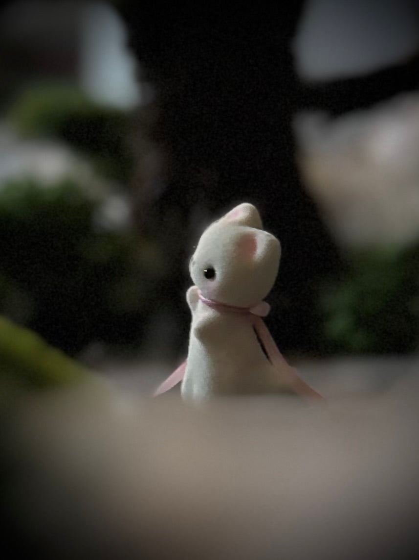 Preorder Ghost Kitten 1.75 inch Flocked Figurine with wooden display base