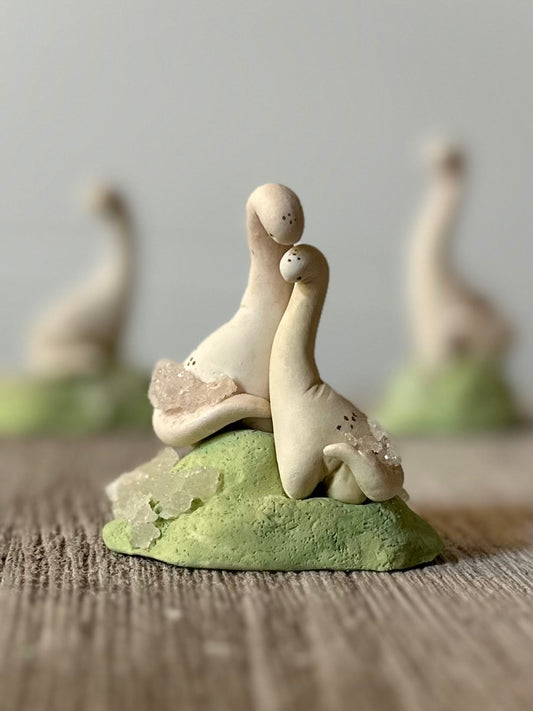 Pair of Crytal Keeper Dinos 2.5 inch figure in Glass Cloche