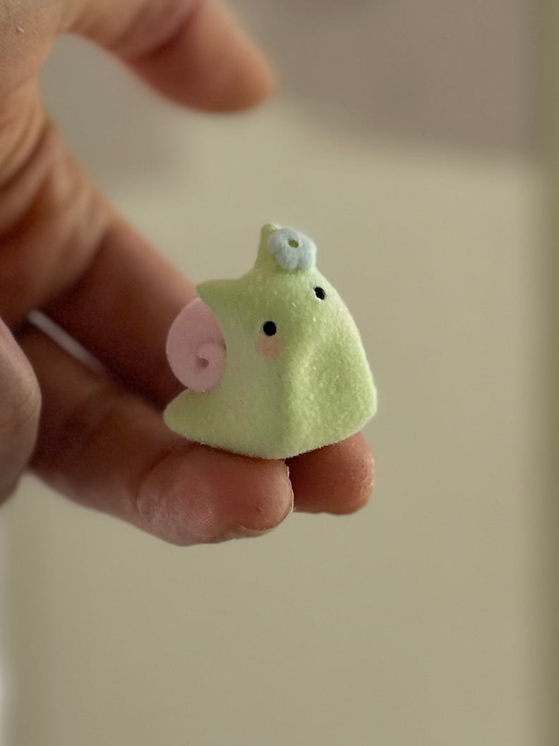 Sneeps Green  1 inch Flocked Figurine, Art Toy