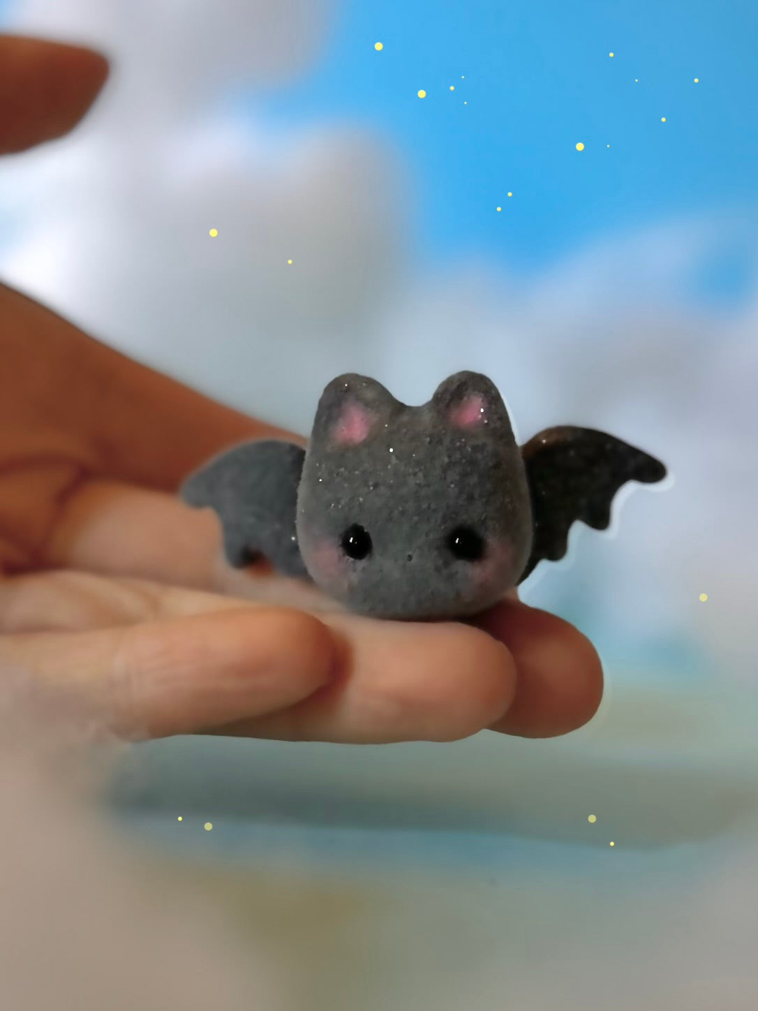 Preorder Black Sugar Bat  2 x 3 inch Flocked Figurine with Cloud base