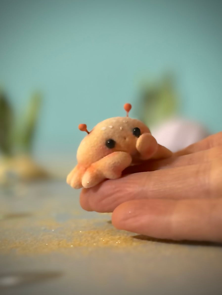 Preorder Little Crabby  1.5 inch Flocked Figurine with wooden display base