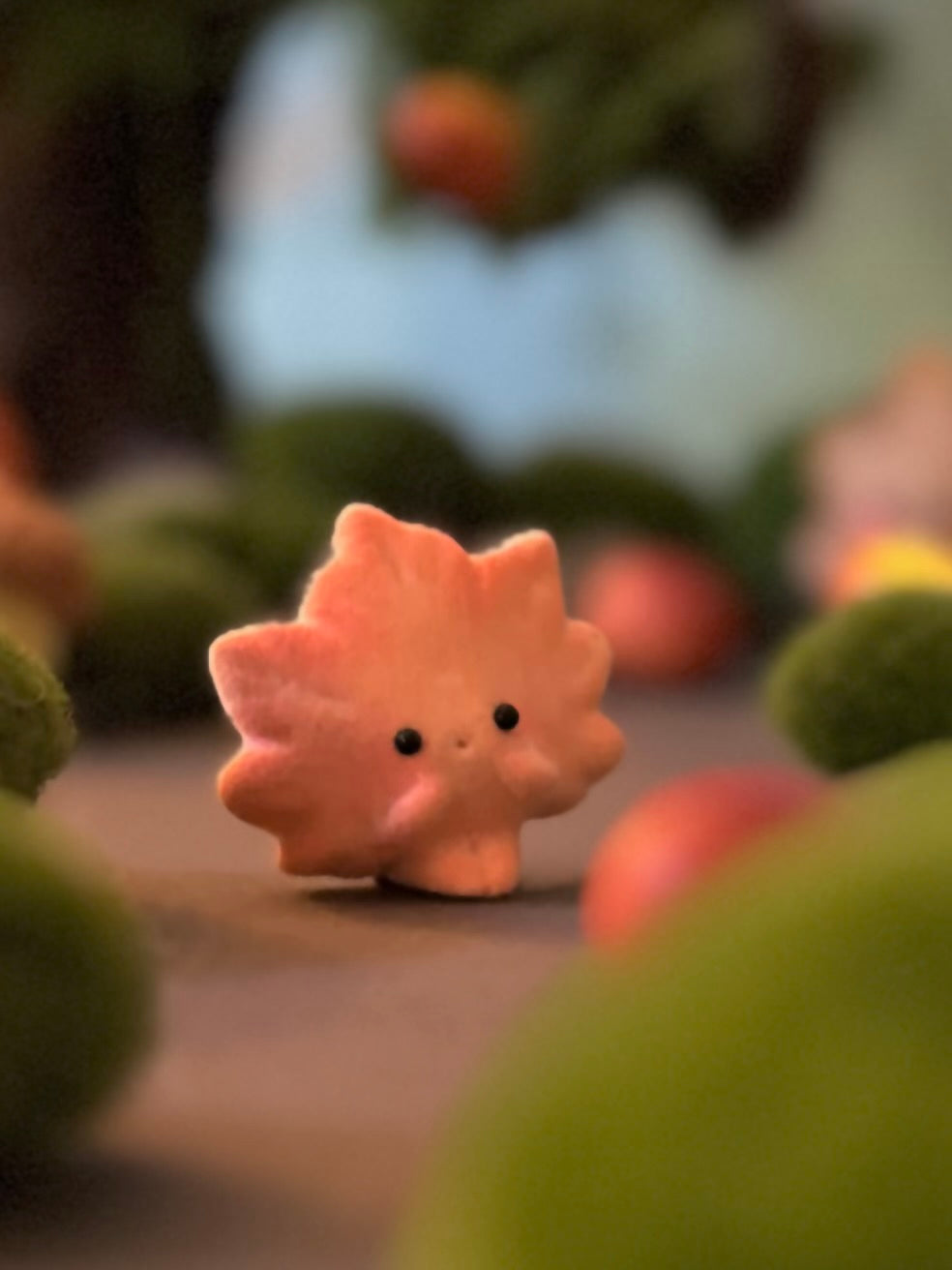 Preorder Little maple Leafy 1.5 inch Flocked Figurine with wooden display base
