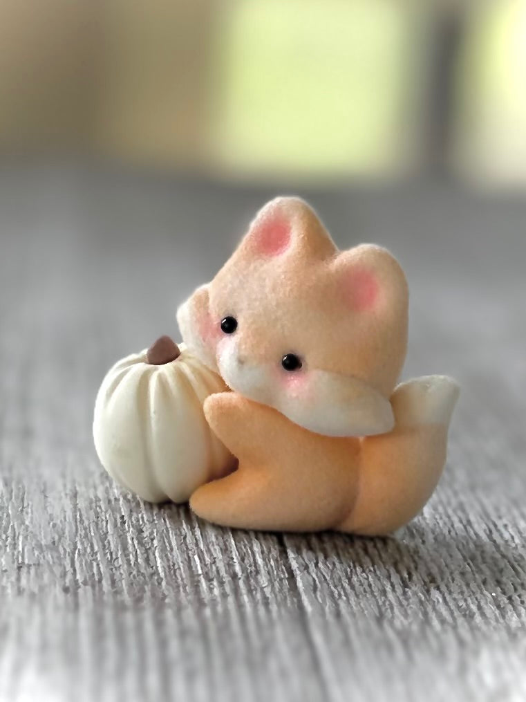 Preorder Pumpkin Fox 2 x 2inch Flocked Figurine with wooden display base