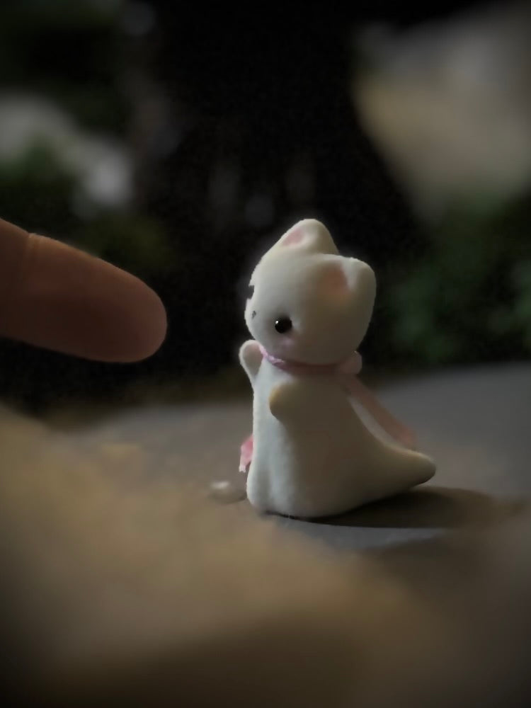 Preorder Ghost Kitten 1.75 inch Flocked Figurine with wooden display base