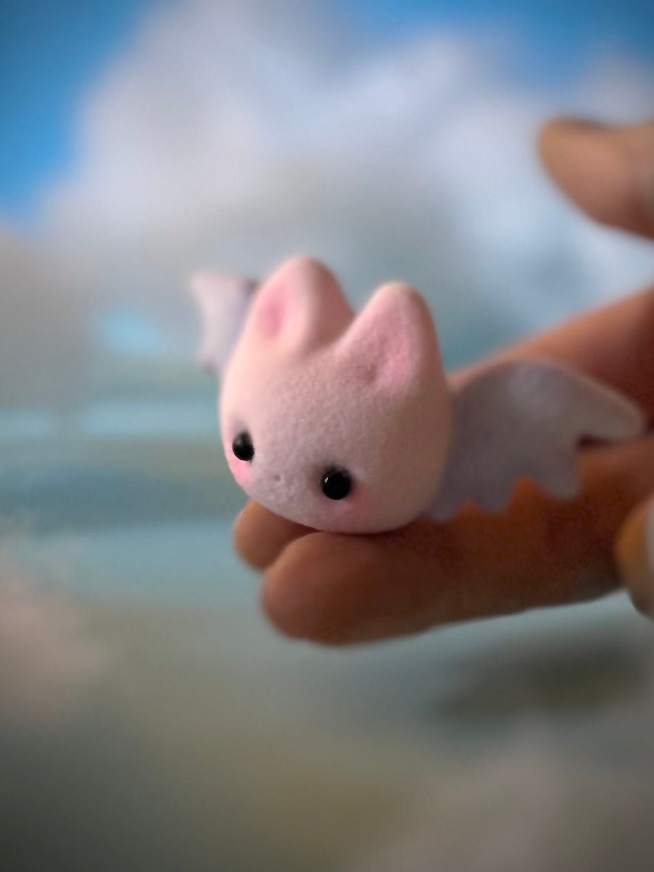 Preorder Pink Sugar Bat  2 x 3 inch Flocked Figurine with Cloud base