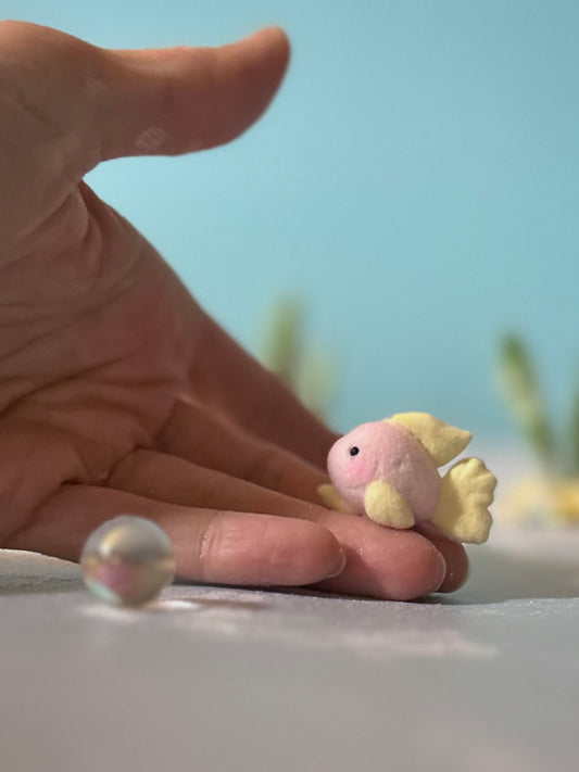 Preorder Pink little Fishy 1.25 inch Flocked Figurine with Wooden Display Base