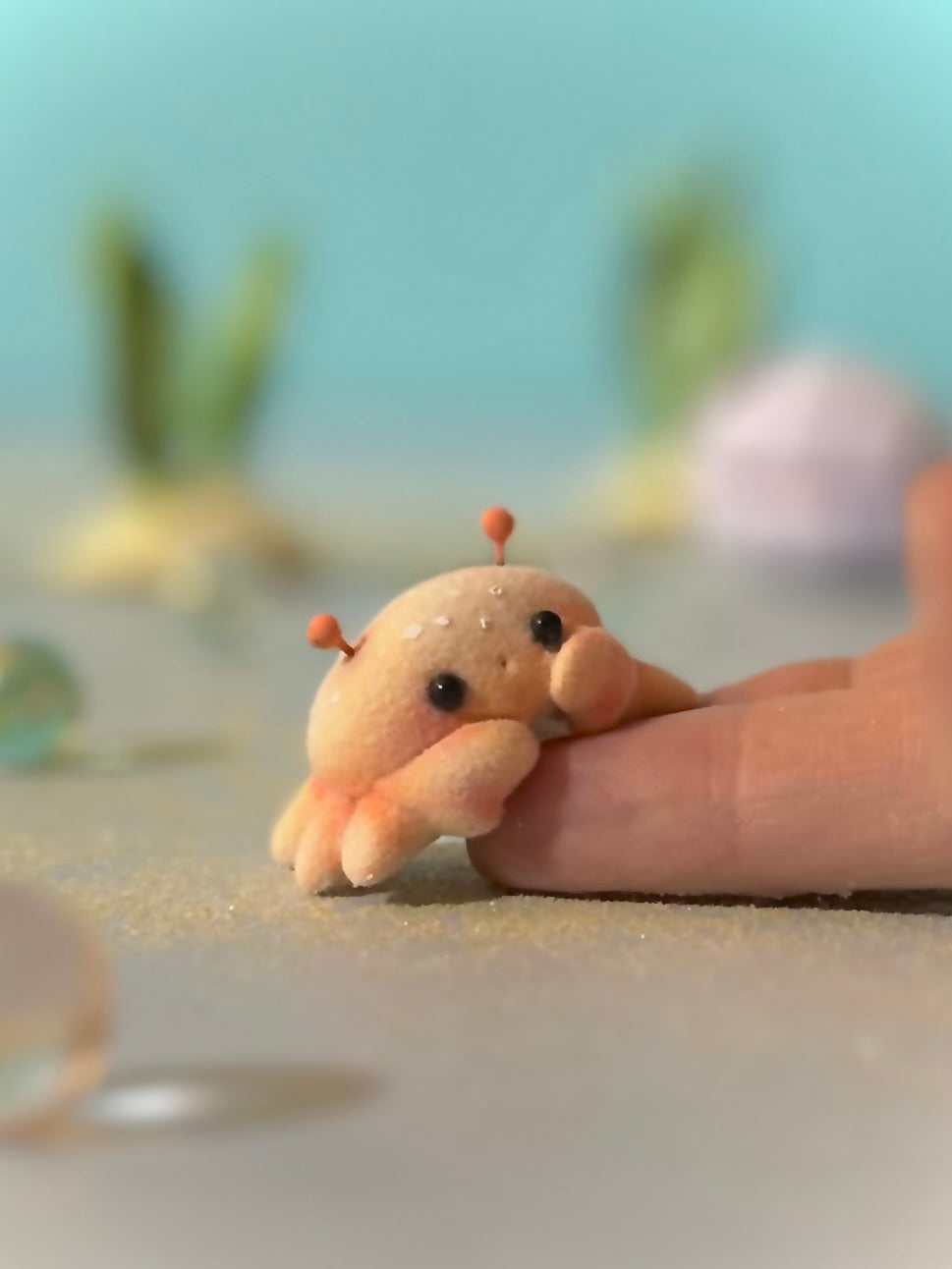 Preorder Little Crabby  1.5 inch Flocked Figurine with wooden display base