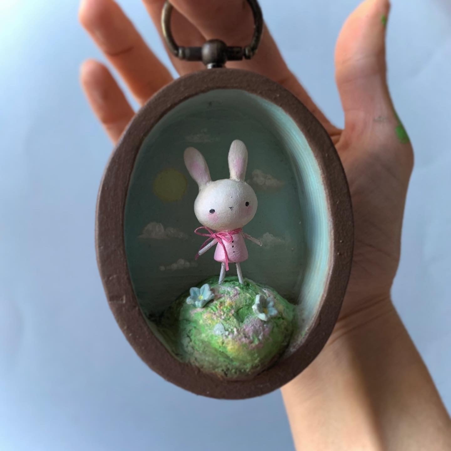Summoner of Spring Bunny 3x3 inch oval Story Box glass bc x cloche