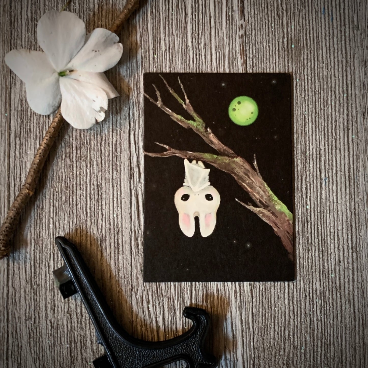 Mini 2x3  Full Moon Familiar Bat Print