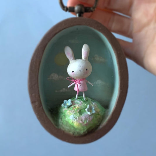 Summoner of Spring Bunny 3x3 inch oval Story Box glass bc x cloche