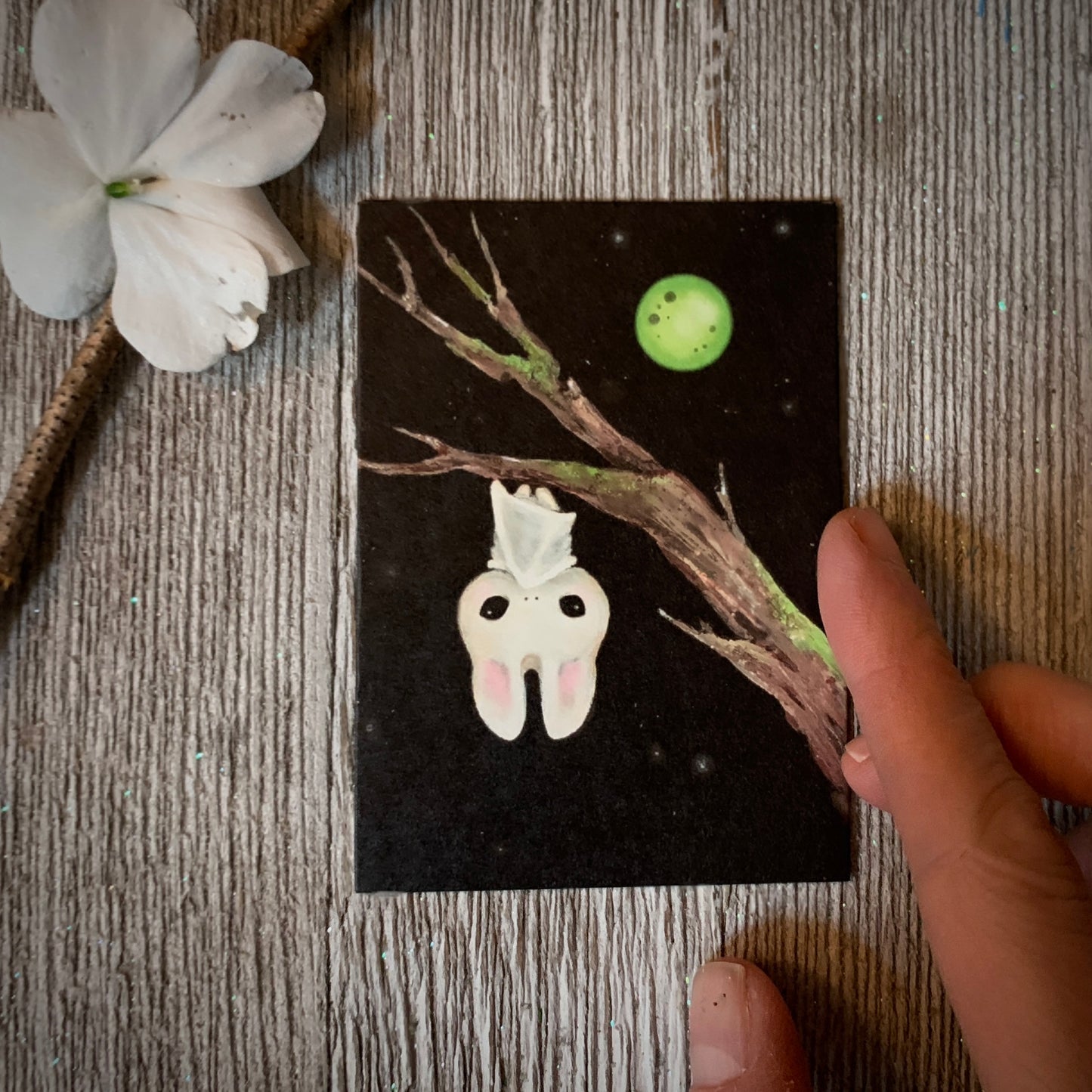 Mini 2x3  Full Moon Familiar Bat Print