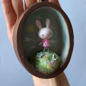 Summoner of Spring Bunny 3x3 inch oval Story Box glass bc x cloche